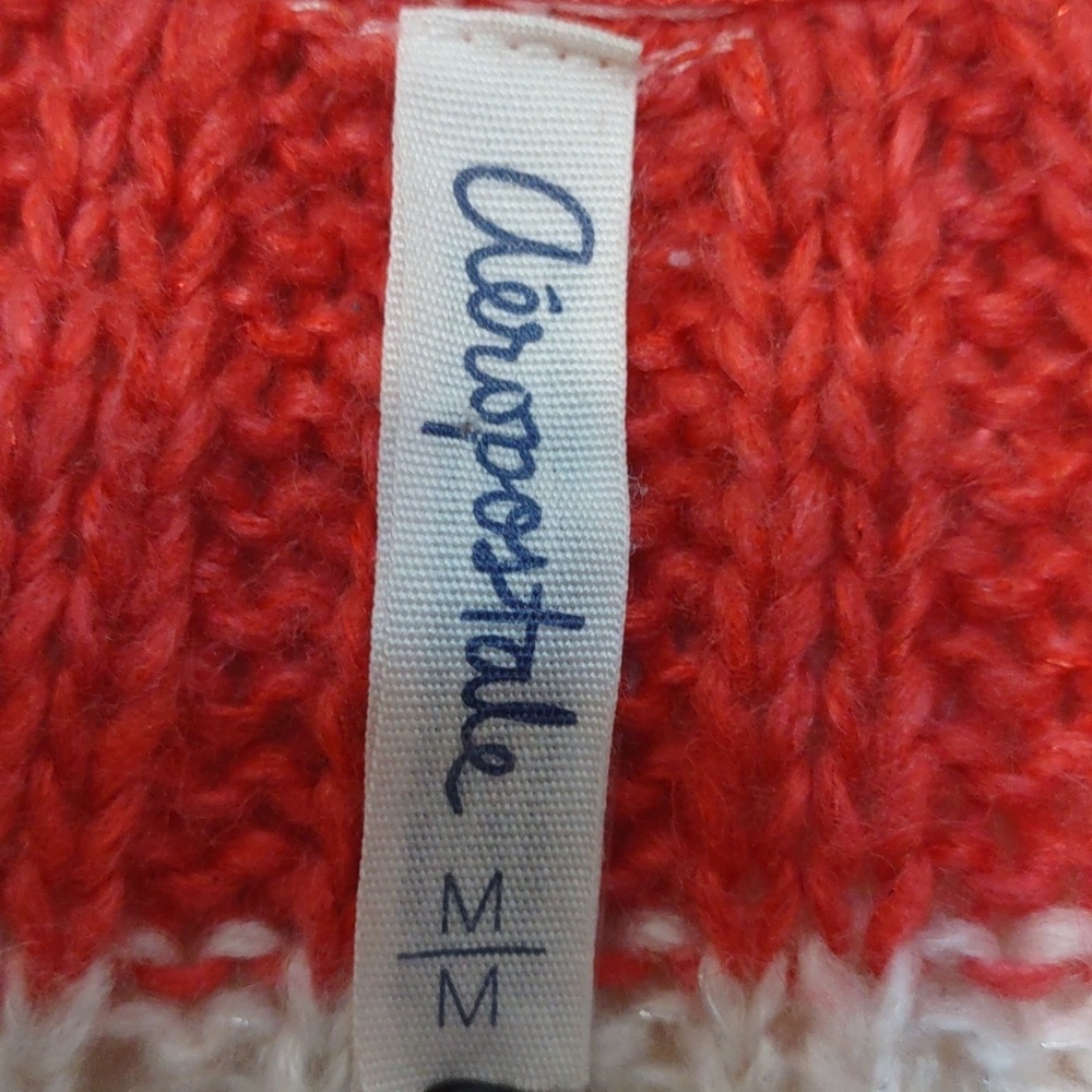 SLIGHTLY USED AEROPOSTALE CROCHET SWEATER CARDIGAN CORAL AND WHITE SIZE M BOHO - Picture 2 of 8